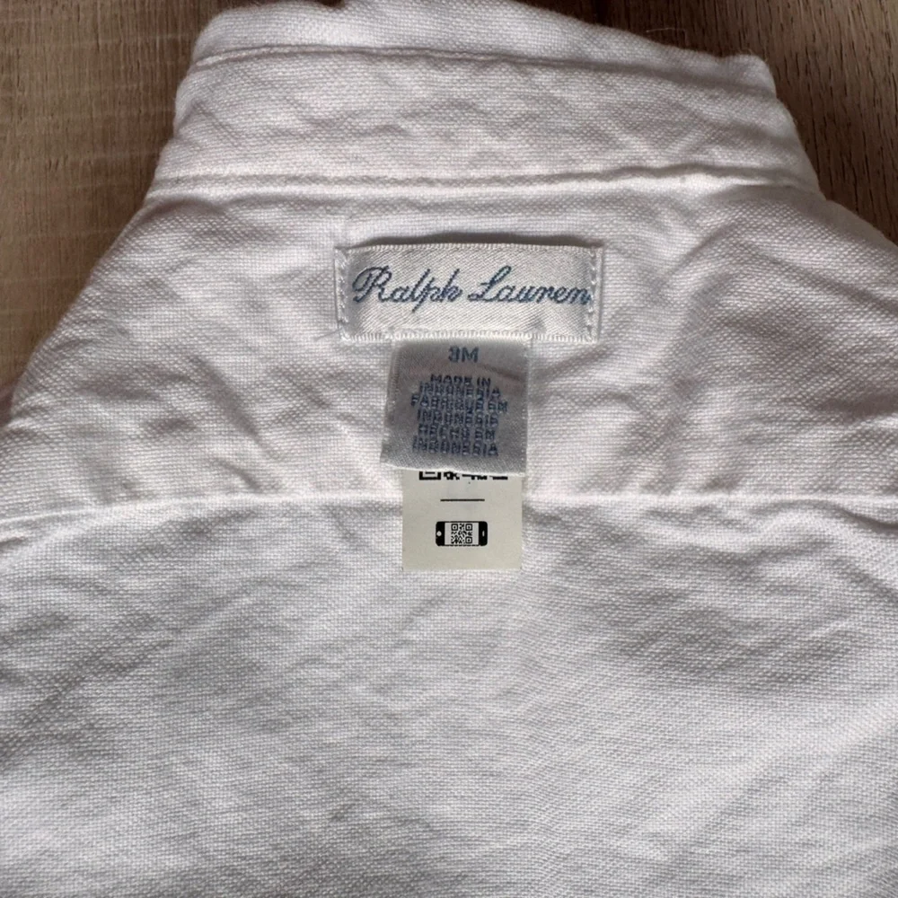 Ralph Lauren Baby White Dress with Blue Floral Belt Button Down Size 3 Months